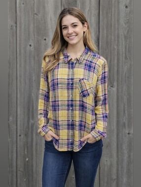 Maunces Women's Plaid Flannel Long Sleeve Button Down Shirt